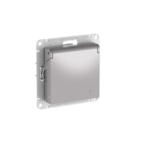Atlas Desing Розетка с заземлением со шторками с крышкой,16А,IP20, мех.,быстрозажим. клем., Алюминий