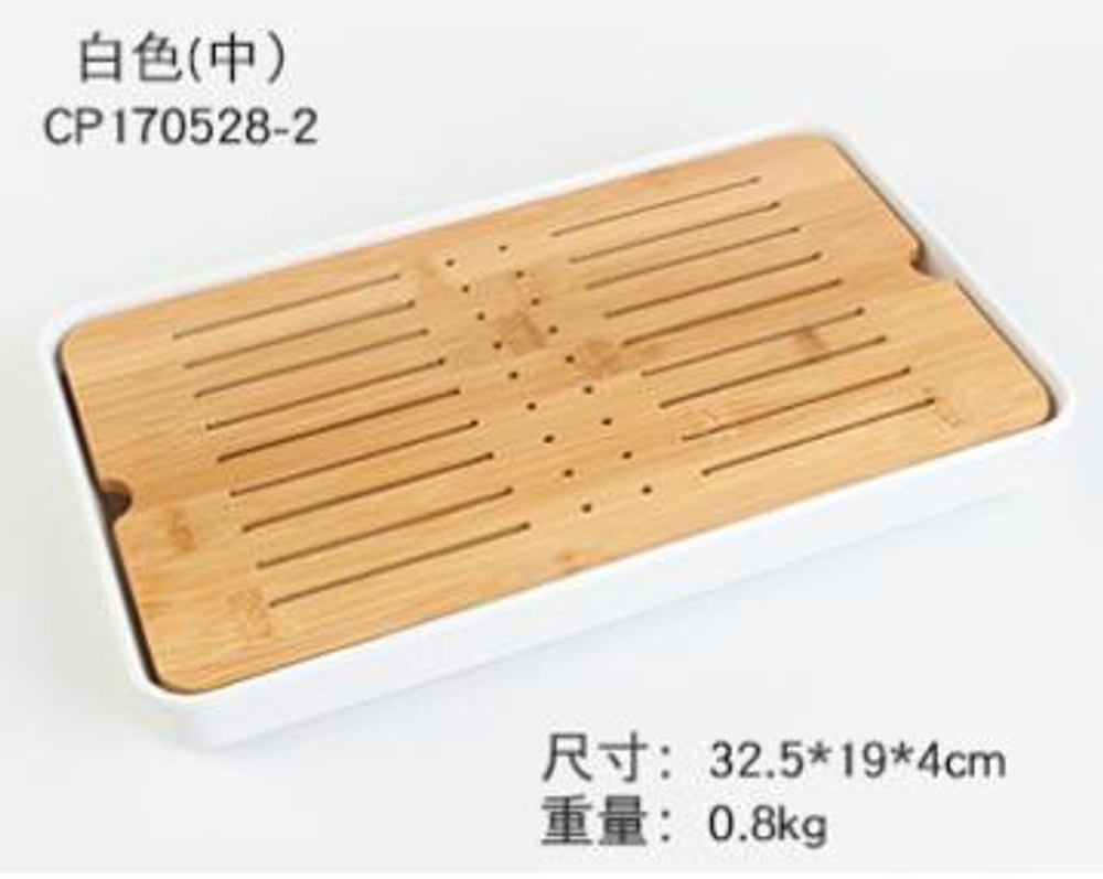 243032.3 Чабань "Средняя" БЕЗ КОРОБКИ размер=330*190*40 мм, бамбук/пластик натуральный/белый