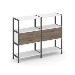 Shelf System Двухсекционный стеллаж трехярусный с ящиками SN.STM-322 Белый/Вяз Благородный/Металл Ан