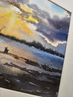 Картина авторская акварельная в паспарту 21*30 см на стену для интерьера "Он, она и собака"