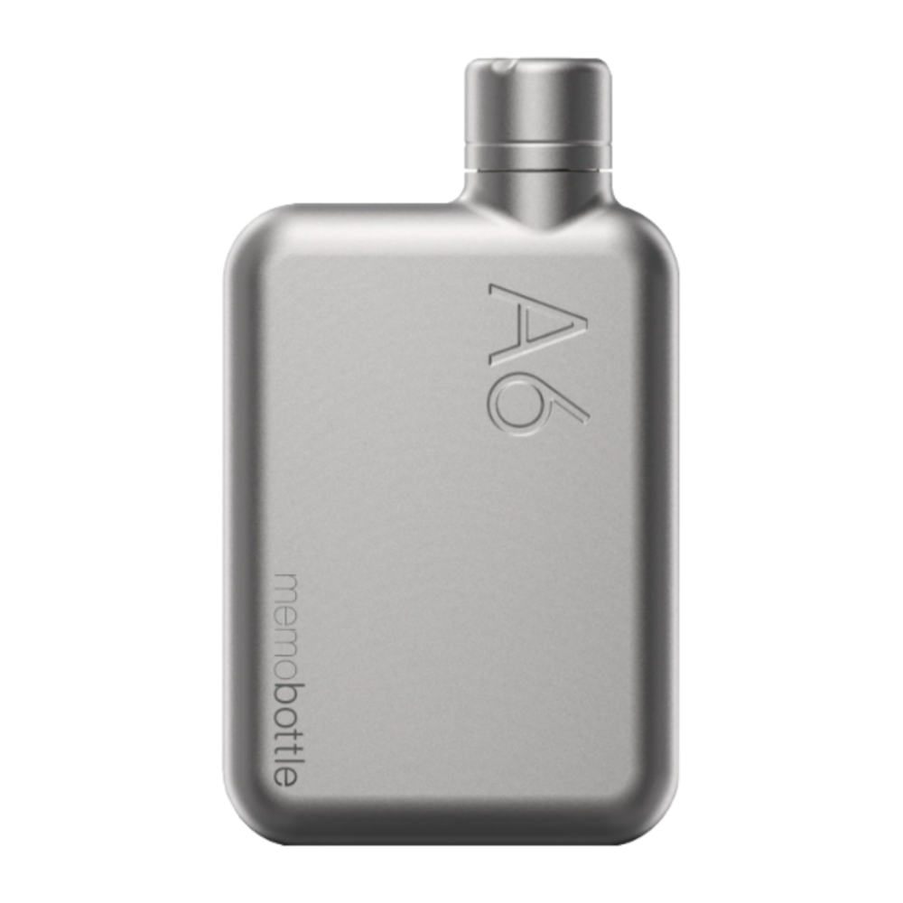 Стальная бутылка memobottle A6 (500 мл) Плоская бутылка из пищевых: нержавеющей стали марки AISI 304, пластика и силикона. С широким горлышком с внутренней резьбой