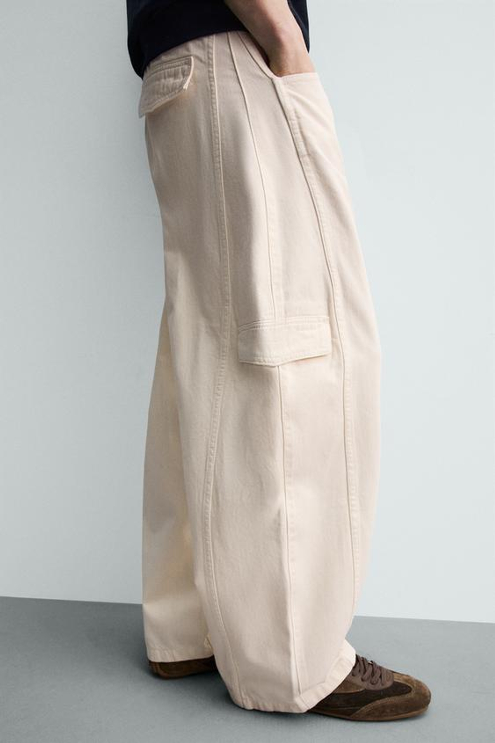 ZARA БРЮКИ КАРГО BAGGY FIT СО ШВАМИ, ЭКРЮ