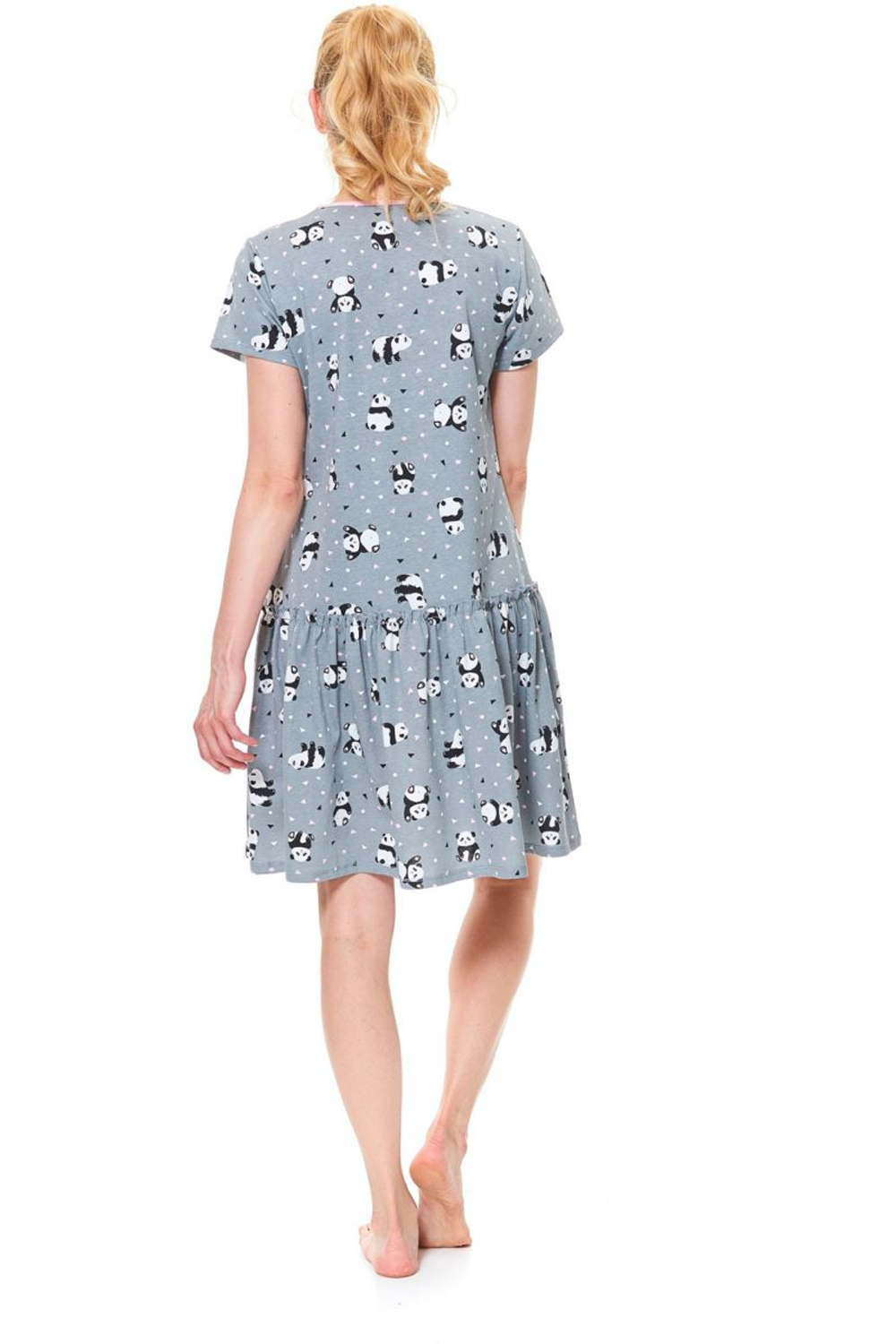 Хлопковая сорочка с узором в виде панд (Размер: S) (Цвет: серый)