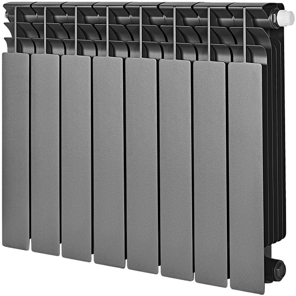 Радиатор биметаллический STOUT TITAN VENTIL 500 - 8 секций (подключение нижнее правое, цвет графит RAL 7024)