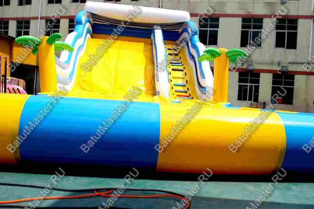 Надувной водный батут с бассейном «Пляжный оазис», 15*5.5*6.5 м