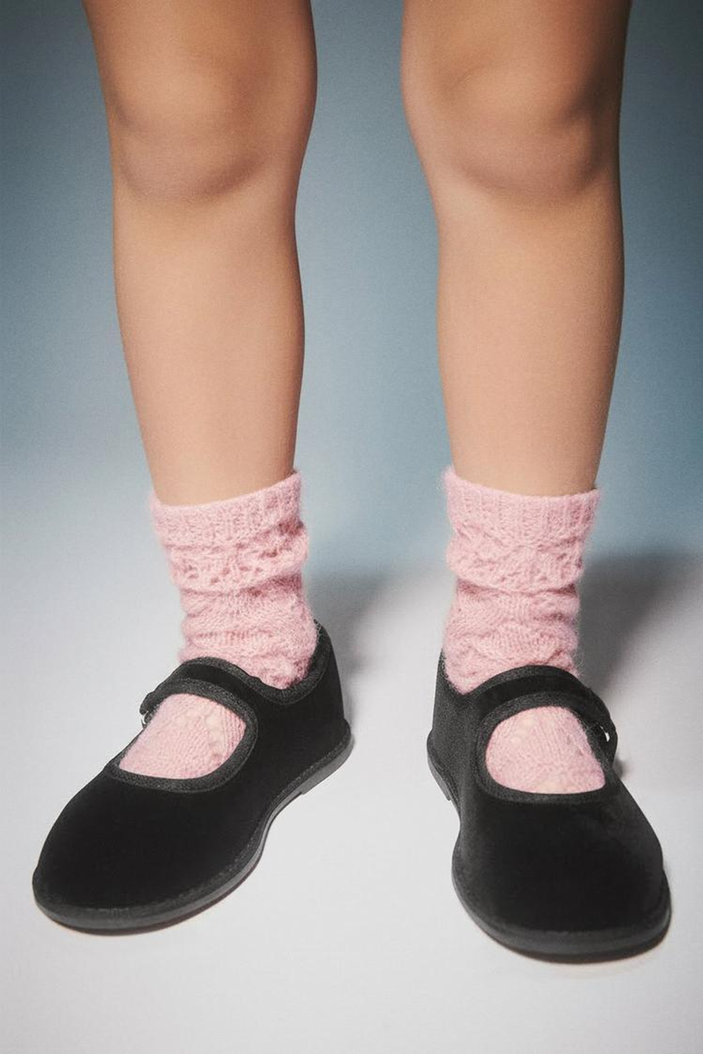 ZARA НОСКИ КРУПНОЙ ВЯЗКИ ИЗ ШЕРСТИ И АЛЬПАКИ, ПУДРОВО-РОЗОВЫЙ