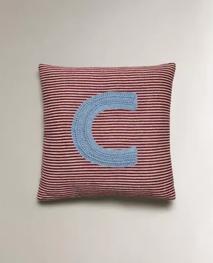 ZARA HOME ДЕТСКАЯ ПОДУШКА С ВЫШИВКОЙ В ВИДЕ БУКВЫ "C", КРАСНЫЙ