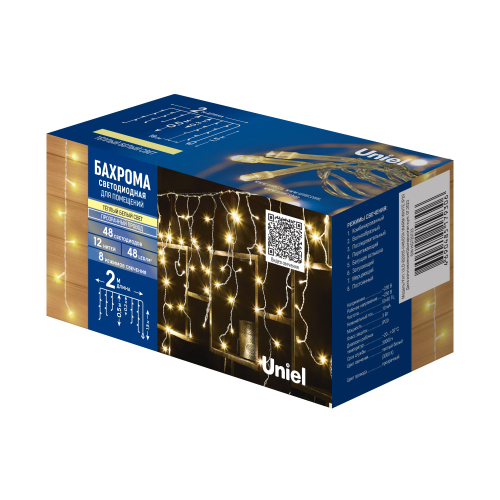 ULD-B2005-048/DTA WARM WHITE IP20 Бахрома светодиодная, 2м. 48 светодиодов. Теплый белый свет. Провод прозрачный. ТМ Uniel