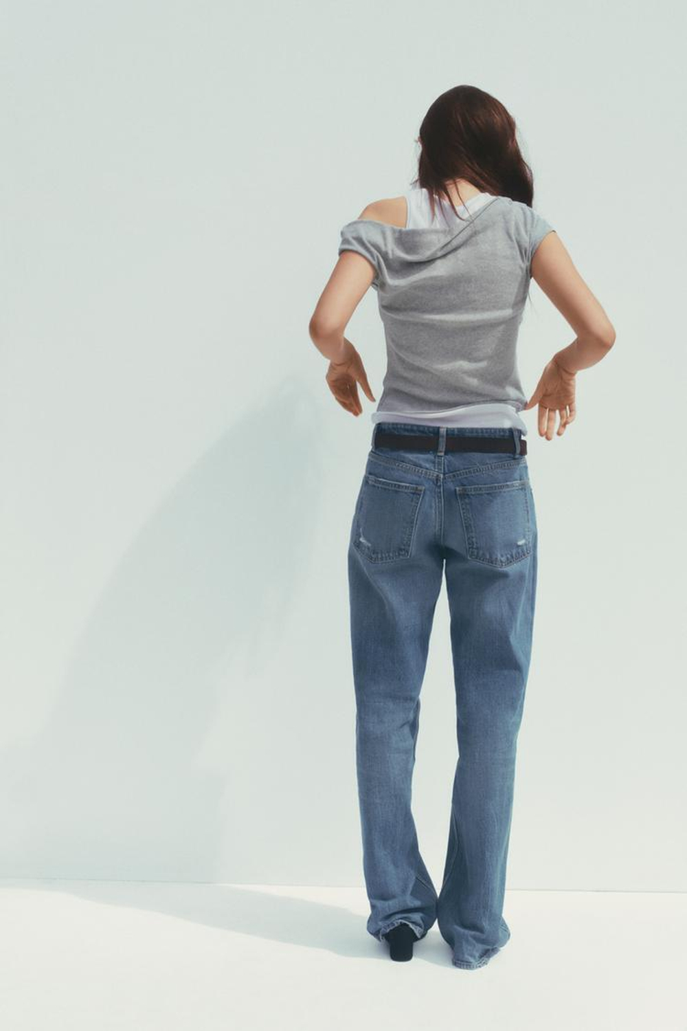 ZARA ДВУХСЛОЙНЫЙ ТОП АСИММЕТРИЧНОГО КРОЯ, СЕРЫЙ С МЕЛАНЖЕВЫМ ЭФФЕКТОМ