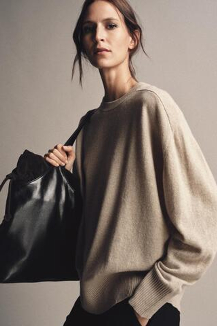 ZARA СВИТЕР ОВЕРСАЙЗ ИЗ 100% ШЕРСТИ, БЕЖЕВЫЙ