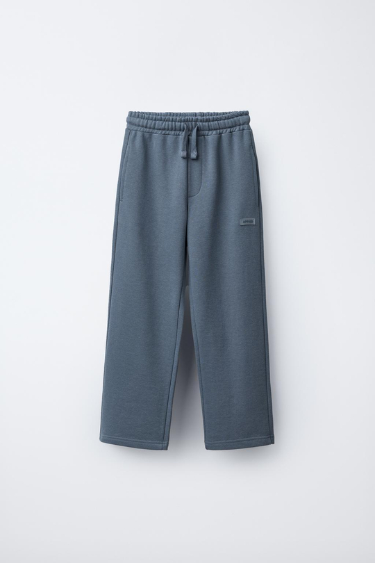 ZARA БРЮКИ ПРЯМОГО КРОЯ С ПРОРЕЗИНЕННОЙ НАШИВКОЙ, СЕРЫЙ/СИНИЙ