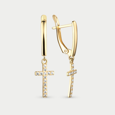 Длинные серьги с фианитами для женщин из желтого золота 585 пробы (арт.л20622)