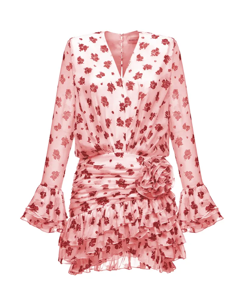 Mira, платье мини из светло-розового шифона с цветочным принтом, с розой
