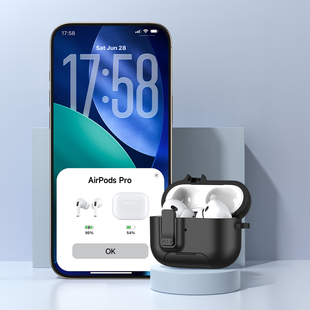 Чехол с замком и подставкой от Dux Ducis для наушников AirPods Pro 2, черный цвет, серия PECQ Series