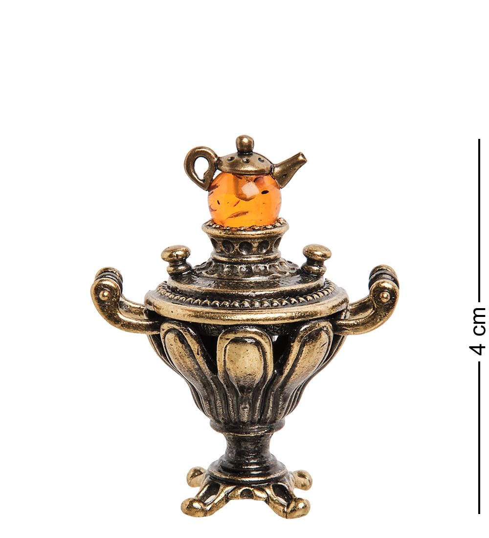 Народные промыслы AM-1281 Фигурка «Самовар ажурный» (латунь, янтарь)