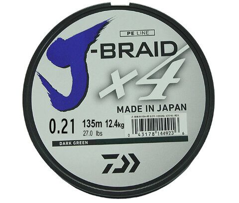 Шнур плетеный Daiwa J-Braid X4 135м 0,21мм зеленая