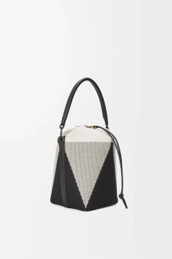 Loewe Сумка-ведро Treasure Bako из жаккардовой парусины и телячьей кожи, натуральный/черный