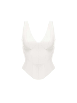 Удлиненный топ из эко-кожи с отстрочками