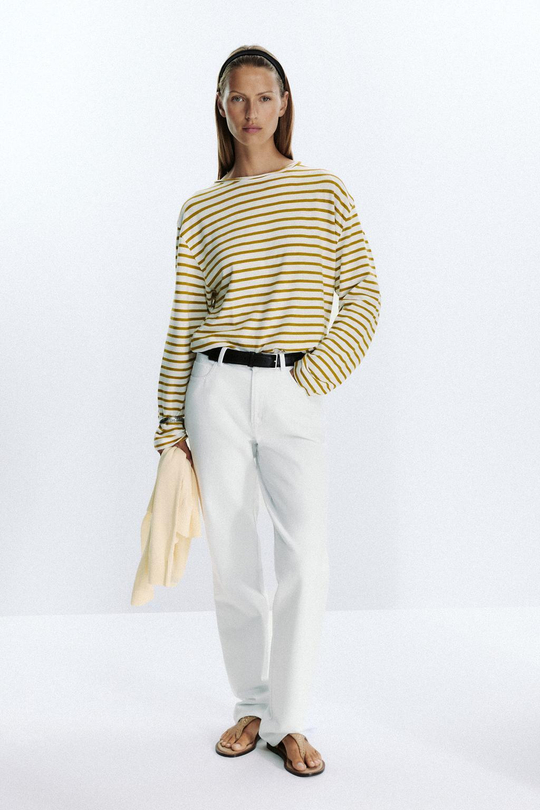ZARA ХЛОПКОВАЯ ФУТБОЛКА В ПОЛОСКУ, ЗЕЛЕНЫЙ