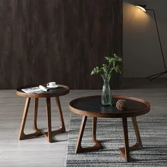 Журнальный столик Vario Ø80х46 см, черная керамика, орех