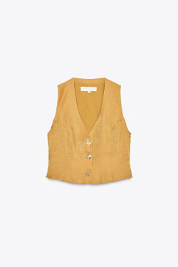 ZARA АТЛАСНЫЙ ТОП С ЗОЛОТИСТЫМИ ПУГОВИЦАМИ, ЗОЛОТИСТЫЙ