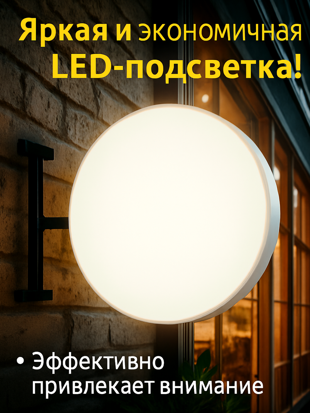 Вывеска с подсветкой панель-кронштейн круглая белая