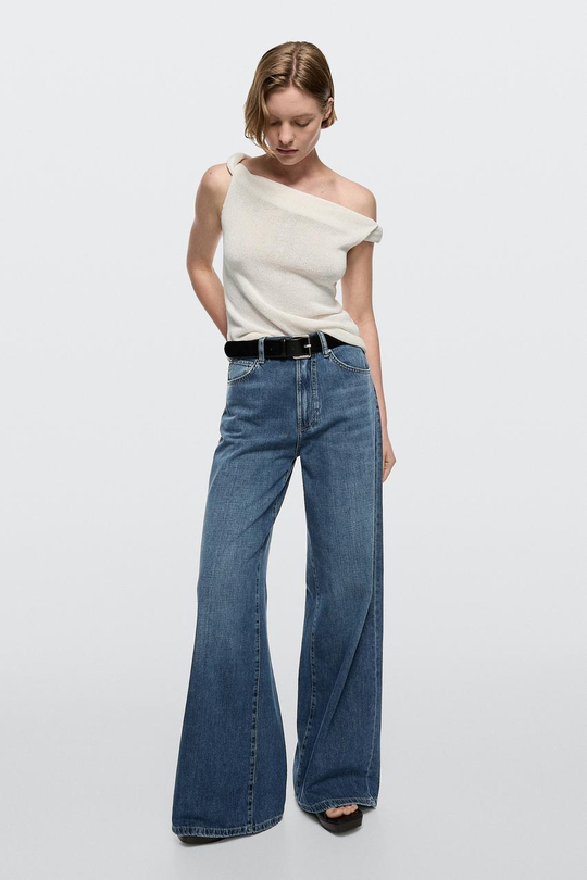 Massimo Dutti Джинсы с высокой талией и широкими штанинами, средне-синий