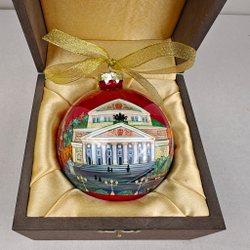 Шар новогодний с круговой росписью Палех "Москва. Большой театр" на красном в футляре