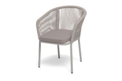 "Марсель" стул плетеный из роупа, каркас алюминий светло-серый (RAL7035) муар, роуп бежевый меланж круглый tex, ткань бежевая 052