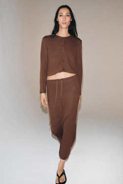 ZARA ДЛИННАЯ ЮБКА ПРЯМОГО КРОЯ, КОРИЧНЕВЫЙ