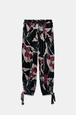 ZARA БАРХАТНЫЕ БРЮКИ-ШАРОВАРЫ, ЧЕРНЫЙ/ЦВЕТ ФУКСИИ