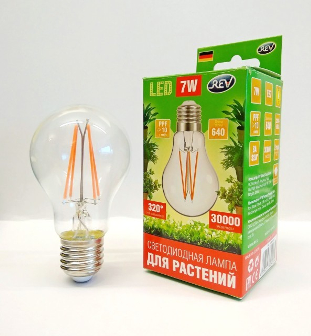 Лампа LED для растений 7W E27 FILAMENT А60