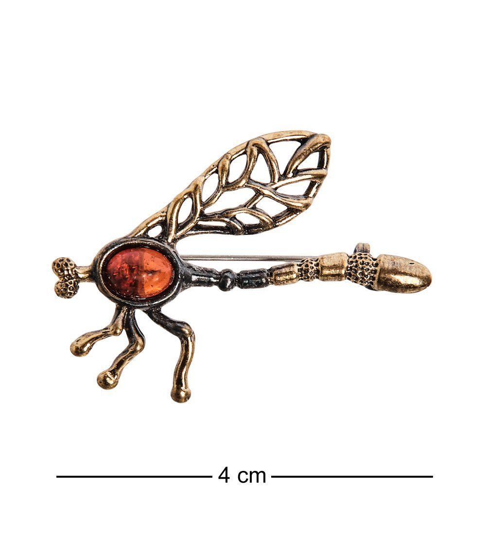 AM-2645 Брошь «Стрекоза Ажурная» (латунь, янтарь)