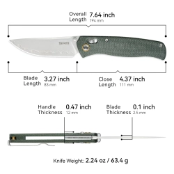 Нож складной SRM 255L-MG3 Medal Beadblast (140Cr Laminated, Green Micarta)