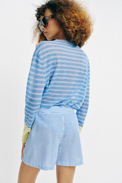 ZARA ШОРТЫ В ПОЛОСКУ, СИНИЙ/БЕЛЫЙ