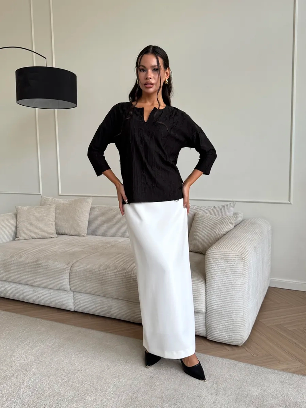 Блузка нарядная трикотажная офисная рукав 3 4