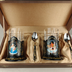 Чайный набор подстаканников "Русские сказки" (ручная роспись Палех) №18