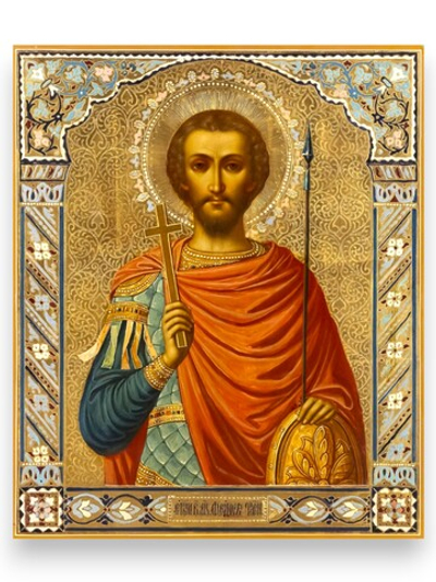 Феодор Тирон святой великомученик - покровитель воинов. Деревянная икона на левкасе