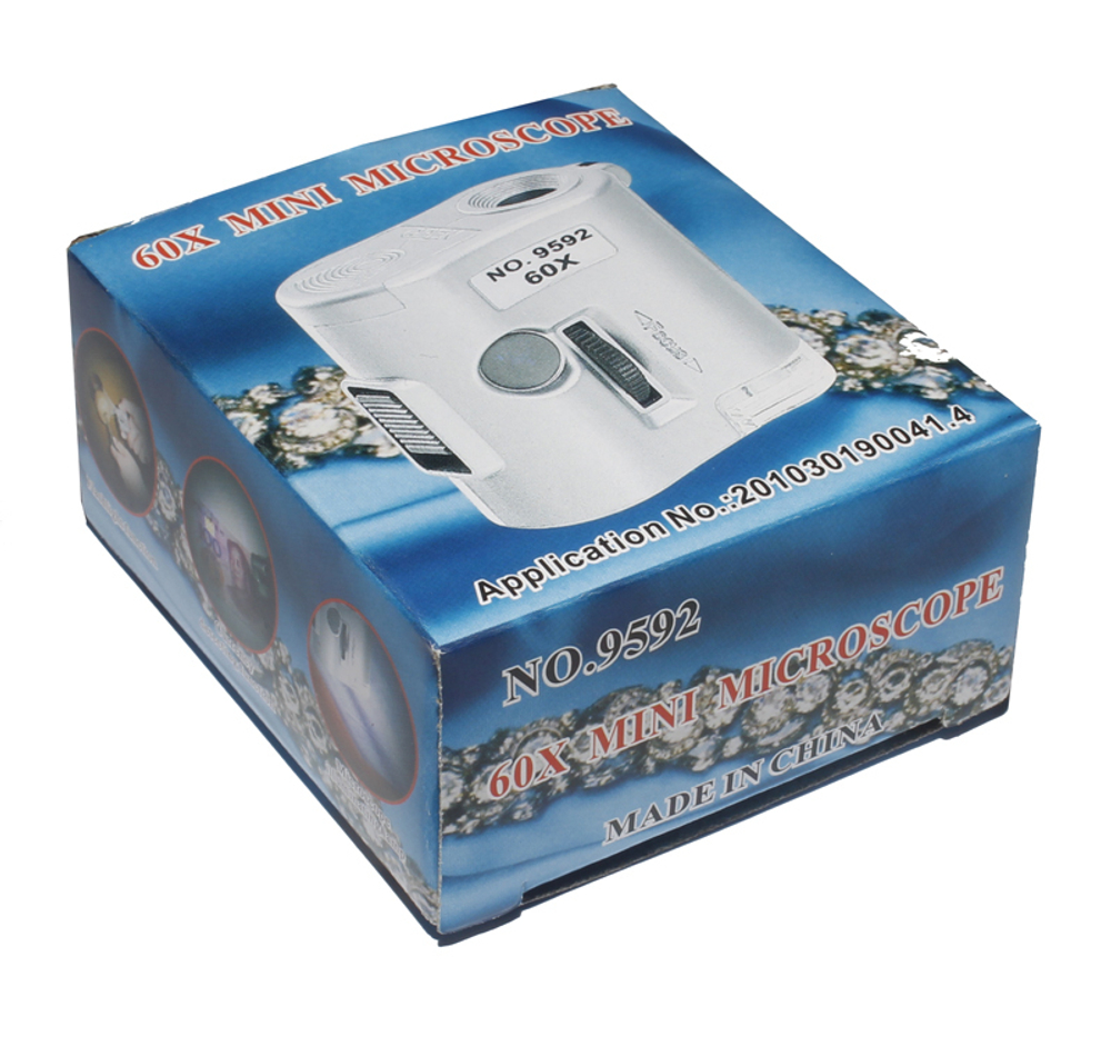 Микроскоп-мини 60-кратное увеличение с подсветкой (1 LED) и ультрафиолетом
