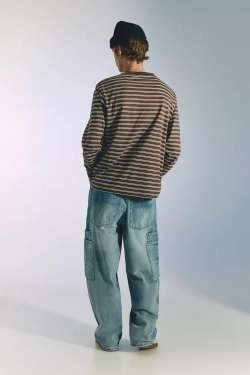 PULL&BEAR Футболка в полоску с длинным рукавом Ford, коричневый