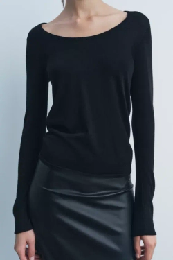 ZARA ОДНОТОННЫЙ ТРИКОТАЖНЫЙ ТОП, ЧЕРНЫЙ