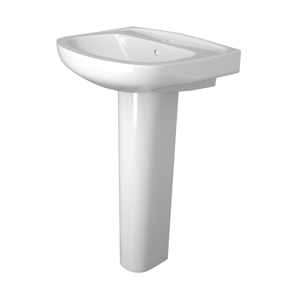 Раковина с пьедесталом Zero, 56,5х42,5 см, с отверстием под смесителя, белая, ZCL1606162-CR