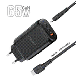 Сетевой адаптер питания CHAROME C30 2*USB-C+USB-A 65W GaN+ кабель Type-C (черный)