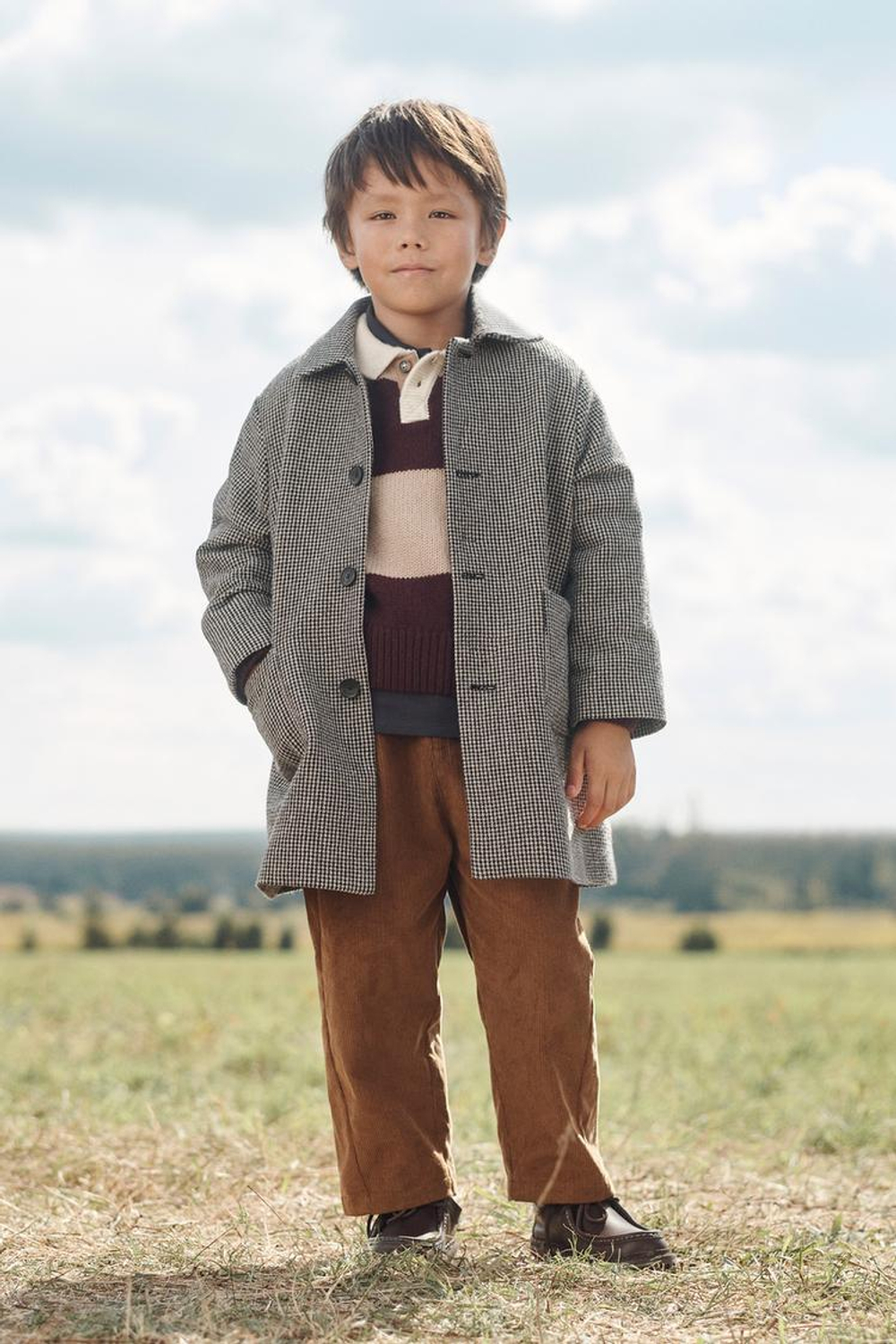 ZARA ПАЛЬТО ИЗ СМЕСОВОЙ ШЕРСТИ, ЭКРЮ/ЧЕРНЫЙ