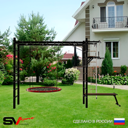Уличная шведская стенка Sv Sport рукоход У526 (Турник/Брусья/Скамья/Гнездо 80см/Канат/кольца/лестница)