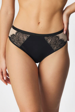 Трусики-бразилиана Divine со средней линией талии (Размер: 38) (Цвет: черный с бежевым)