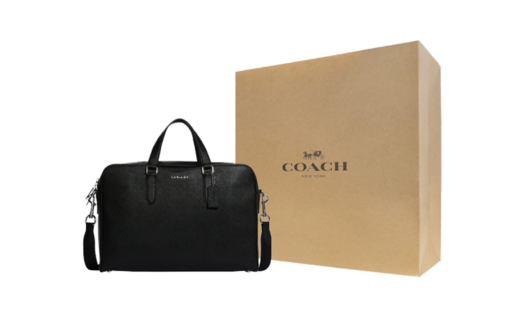 COACH Graham Leather Crossbody Bag, Laptop Bag, Briefcase Large Men"s Black