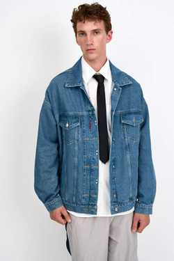 Джинсовая куртка мужская голубая Man Jeans Relaxed Jacket Dark blue