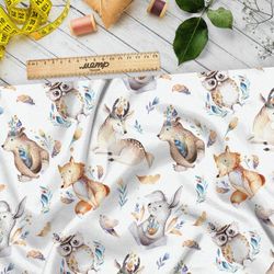 Ткань кулирная гладь милые акварельные зверьки