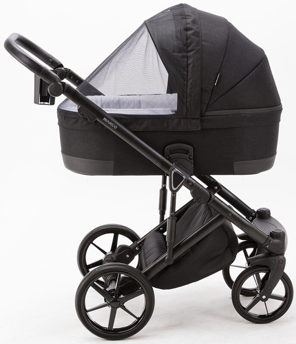 Детская коляска Adamex Marco 2 в 1 GA12 (ЧЕРН. ТК. + ЧЕРН.КОЖ.ОТД.)